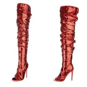 Red sequin thigh high boots new arrivals